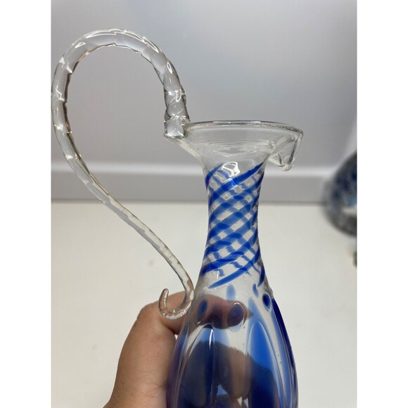 Bimini Small Bud Vase swirl blue and clear Delicate Glass 7.5"H Vintage - Picture 3 of 7